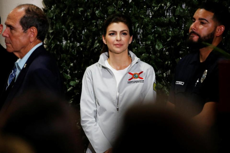 Casey DeSantis, Ron DeSantis’s wife, at a campaign event in Hialeah, Florida (REUTERS)