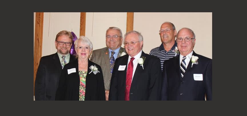 From left are past board chairs Keith Porter, Diana Gradert, William Koellner, Jim Nepple, John Beckey, and Bob Jensen. (Community Foundation of Greater Muscatine)