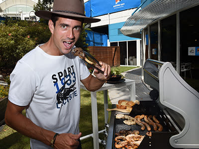 Spain's Guillermo reckons he's mastered the Aussie barbecue. He's even got the hat to prove it.