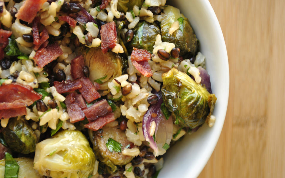 <p>Sanura Weathers</p><p>Roast Brussels sprouts and wild brown rice is a side dish to serve not only during the holidays but whenever Brussels sprouts are in season.</p><p><strong>Get the recipe: <a href="https://parade.com/224567/sanuraweathers/roast-brussels-sprouts-and-wild-brown-rice/" rel="nofollow noopener" target="_blank" data-ylk="slk:Roast Brussels Sprouts and Wild Brown Rice;elm:context_link;itc:0;sec:content-canvas" class="link ">Roast Brussels Sprouts and Wild Brown Rice</a></strong></p>