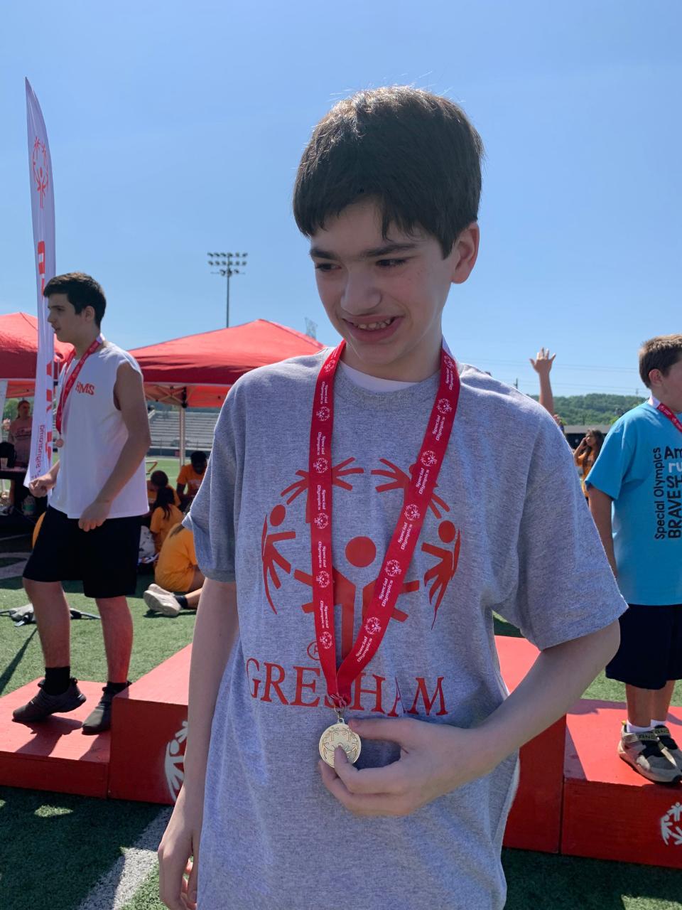 Gresham Middle School Special Olympics athlete Nate Aboumoussa at a track and field event in 2022.