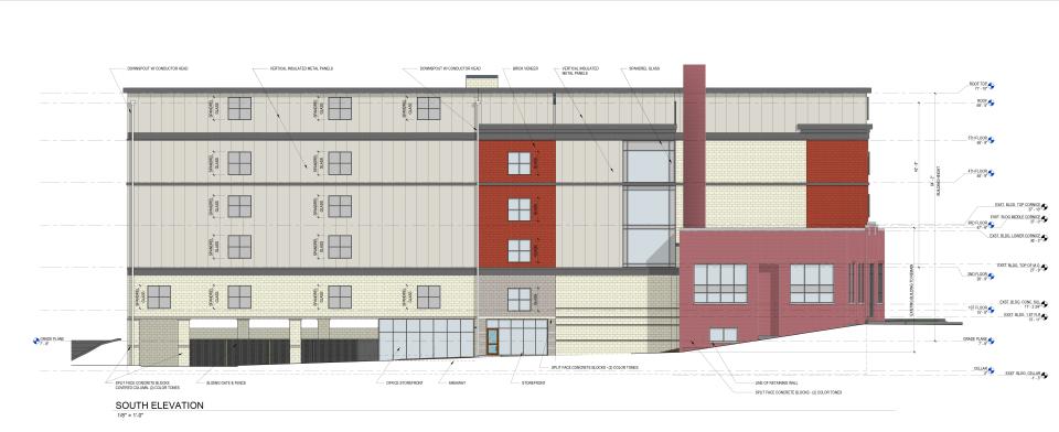 This rendering shows the south side of a proposed self-storage complex on Branch Avenue in Providence.