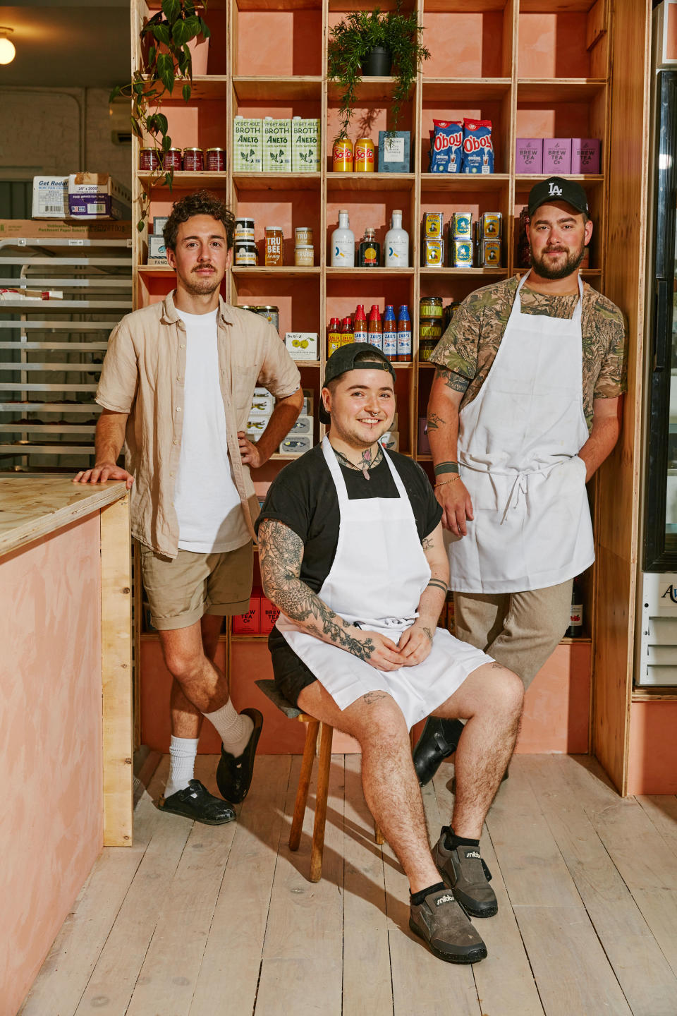 From left, Smor Bakery’s co-owner Sebastian Perez, head baker Rowan Gill and co-owner Sebastian Bangsgaard.