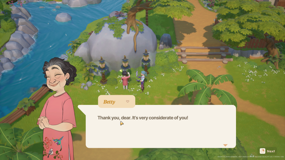 Screengrab of in-game dialogue with Betty in Coral Island