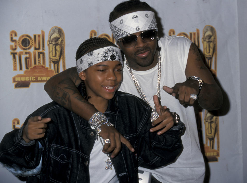 Lil Bow Wow and Jermaine Dupri during 15th Annual Soul Train Awards at Shrine Auditorium in Los Angeles, California, United States.