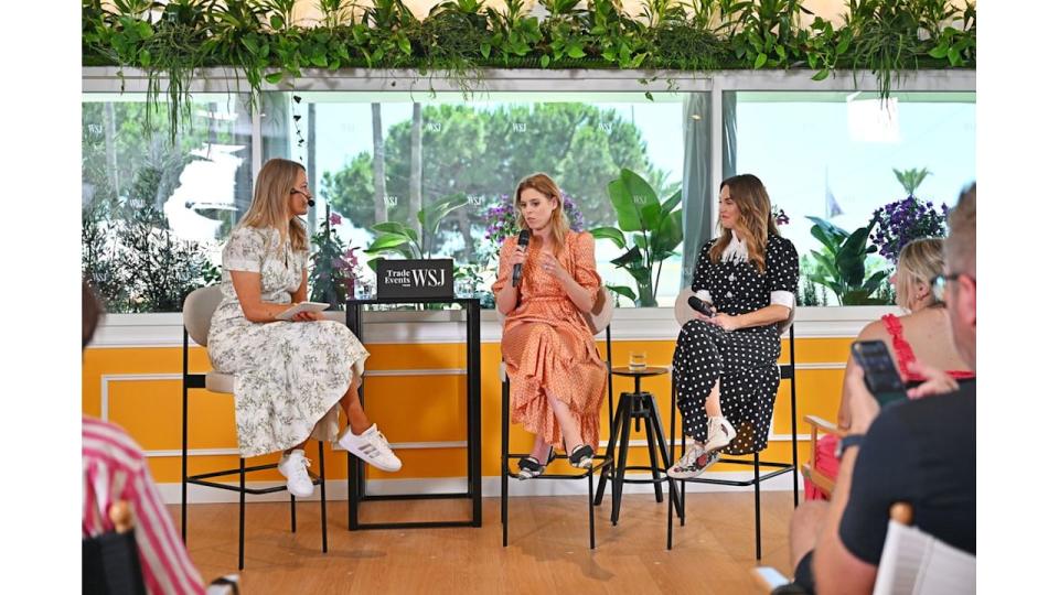 Beatrice speaking on panel in Cannes