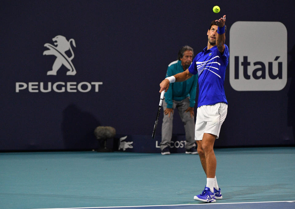 Novak Djokovic (pictured) serving in Miami.