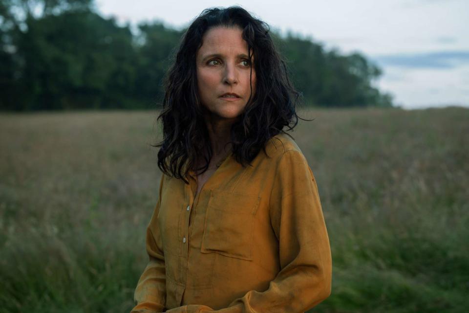 <p>Kevin Baker/Courtesy of A24</p> Julia Louis-Dreyfus in <em>Tuesday</em> (2024)