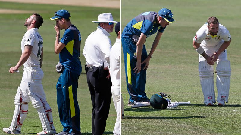 Matthew Wade sent a scare through the Aussie camp when he was hit on the arm this week. Pic: Getty