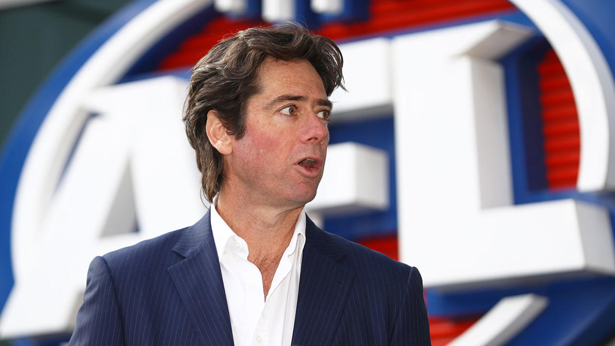 Seen here, AFL CEO Gillon McLachlan addresses media at a press conference.