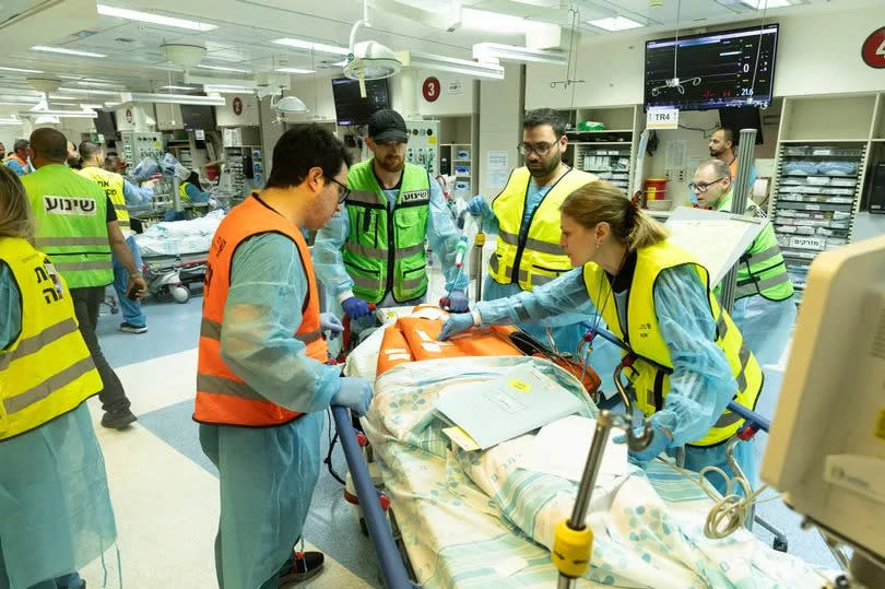 Rambam hospital workers practice a mass casualty drill in Haifa, Israel in the wake of a missile and drone attack from Iran