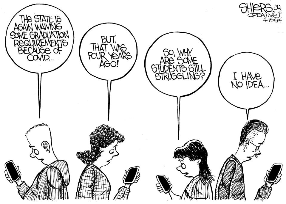 Opinion page cartoon for Sunday, April 21