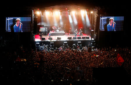 The band "Die Toten Hosen" performs during an open air "anti-racism concert" in Chemnitz, Germany, September 3, 2018. REUTERS/Hannibal Hanschke