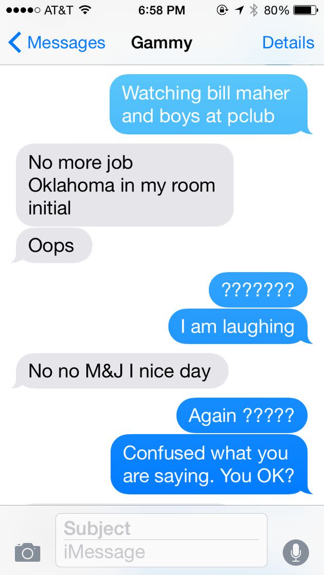 A screenshot of the confusing text messages Kimberly received from her mom's phone shortly after her father's death.