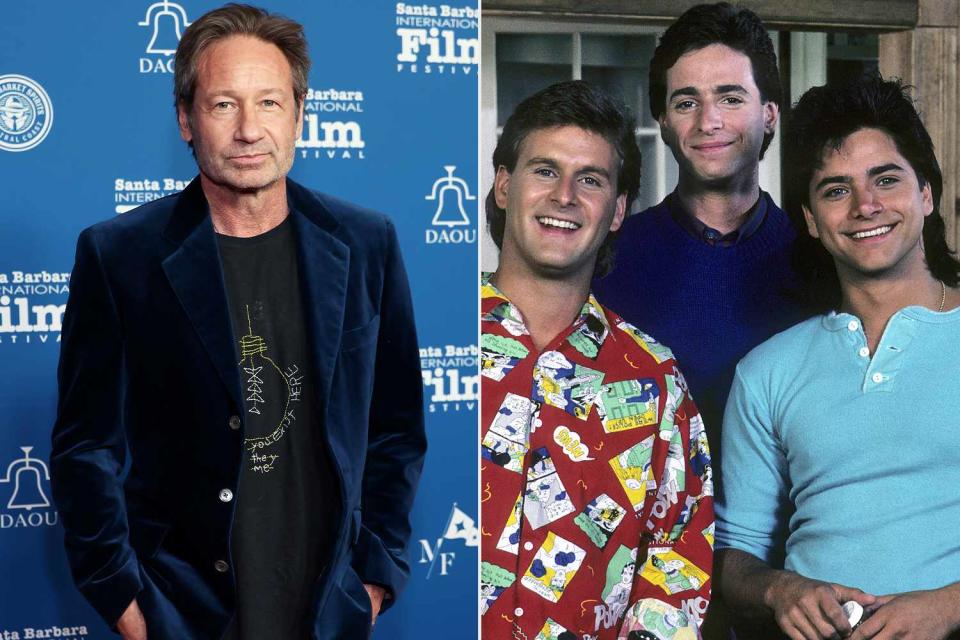 <p>Matt Winkelmeyer/Getty; ABC Photo Archives/Disney General Entertainment Content via Getty</p> (left to right) David Duchovny; Joey Gladstone (Dave Coulier), Danny Tanner (Bob Saget), and Jesse Katsopolis (John Stamos) in Full House