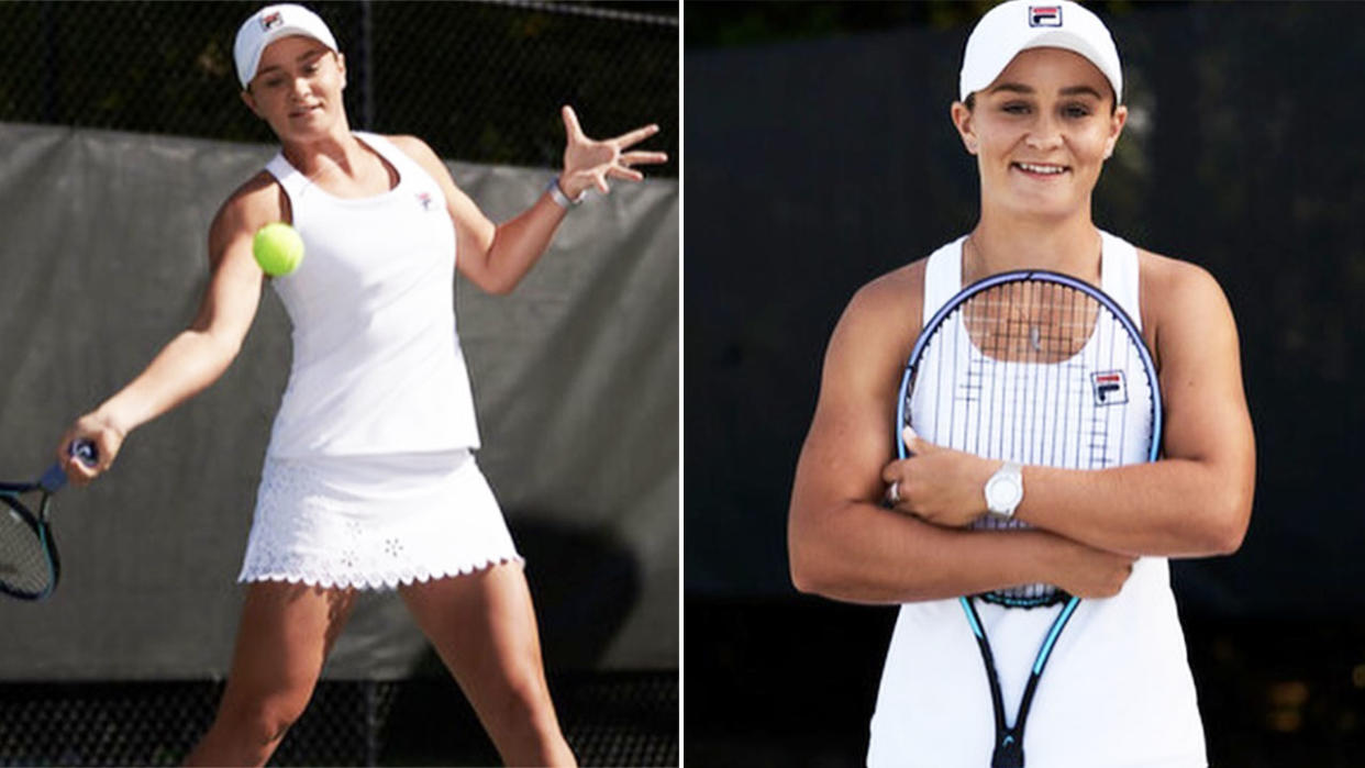 Ash Barty, pictured here in her Wimbledon outfit.