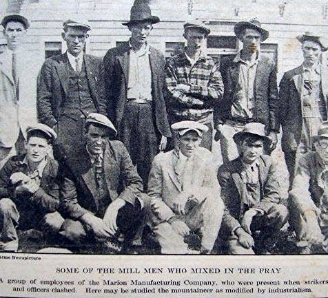 A group of employees of the Marion Manufacturing Company who were present when strikers and officers clashed.