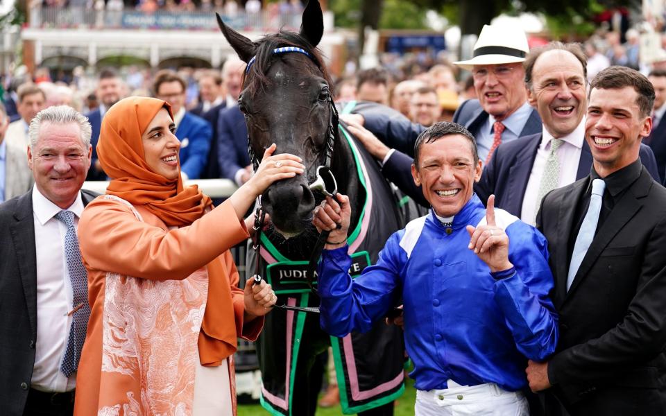 Sheikha Hissa with Frankie Dettori and Mostahdaf at York's Ebor Festival