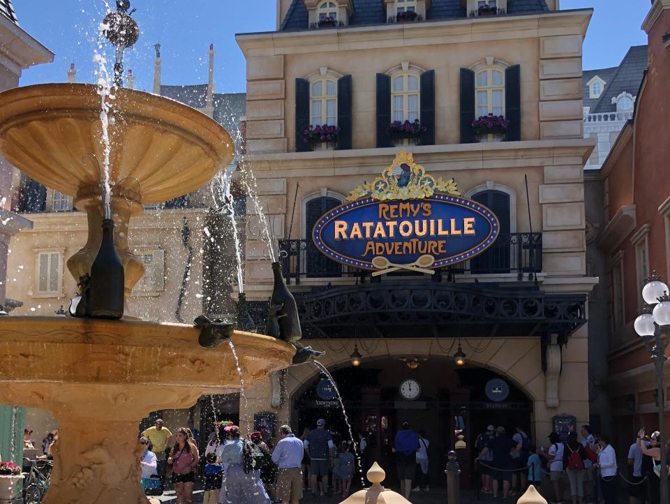 exterior shot of remy's ratatouille adventure ride in epcot