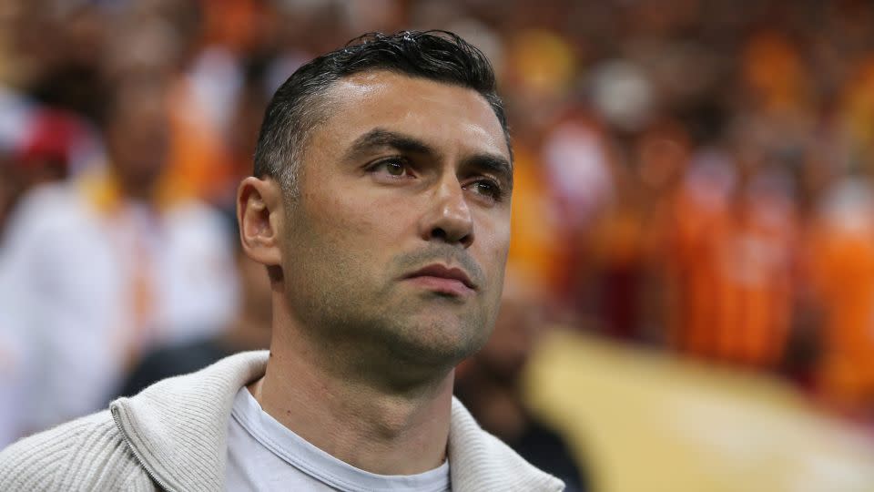 Head coach of Besiktas Burak Yilmaz looks on during the Super Lig match against Galatasaray and Besiktas at RAMS Stadyumu on October 21, 2023 in Istanbul, Turkey. Earlier this year Yilmaz came out in defence of Galtier. The French coach and former Turkish international worked together at Lille. - Ahmad Mora/Getty Images