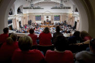 <p>Teachers from across Kentucky fill the gallery of the House chamber in the state Capitol to rally for increased funding and to protest changes to their state funded pension system, Friday, April 13, 2018, in Frankfort, Ky. (Photo: Bryan Woolston/AP) </p>