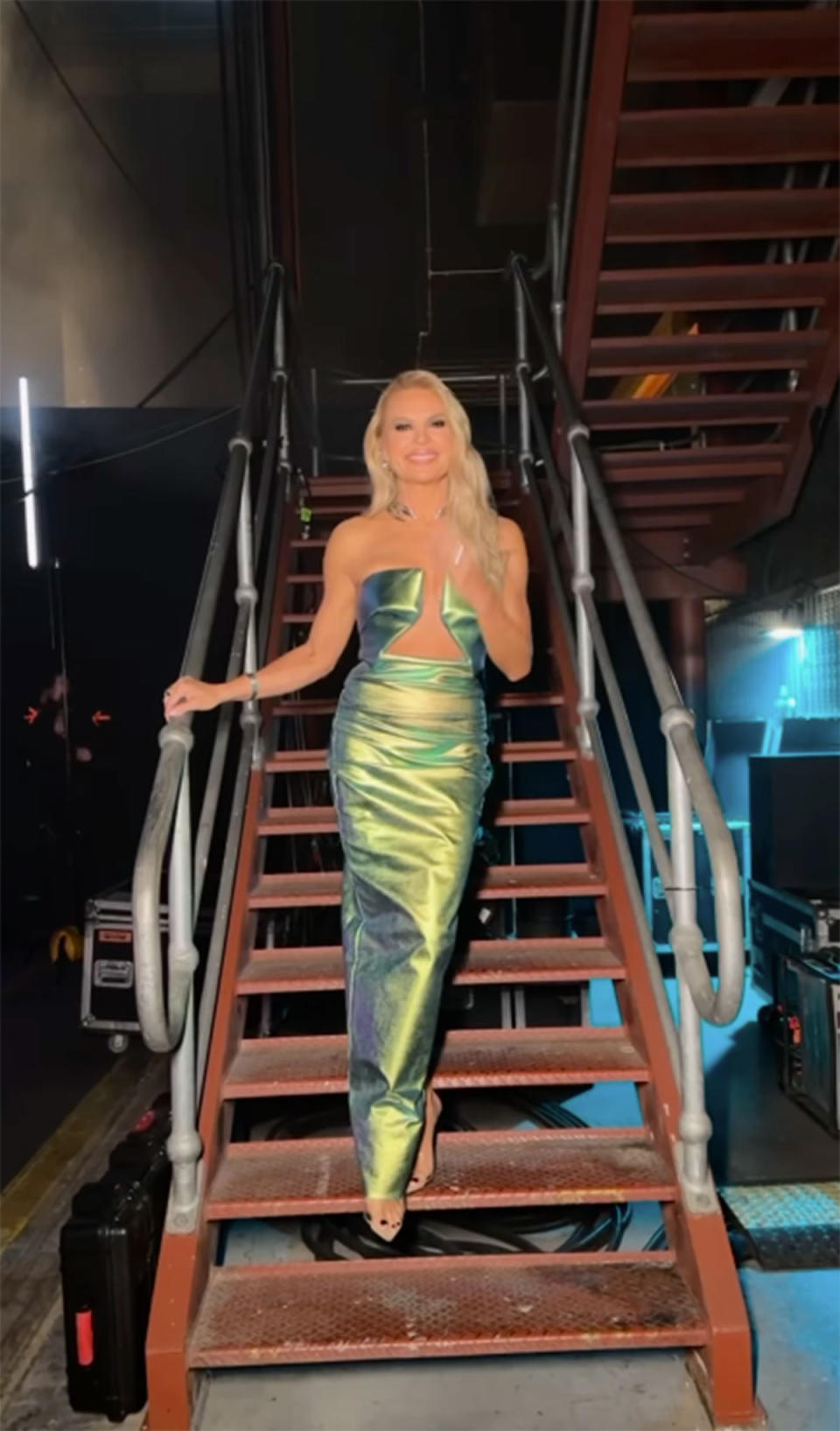Sonia Kruger in a green metallic dress on The Voice 2023 final