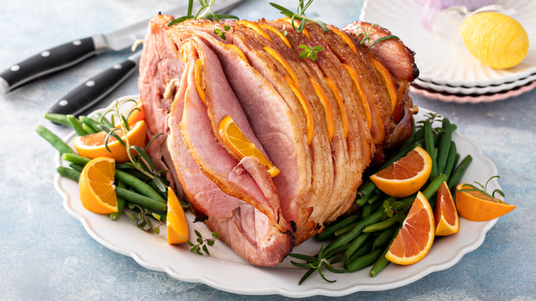 Easter ham with oranges