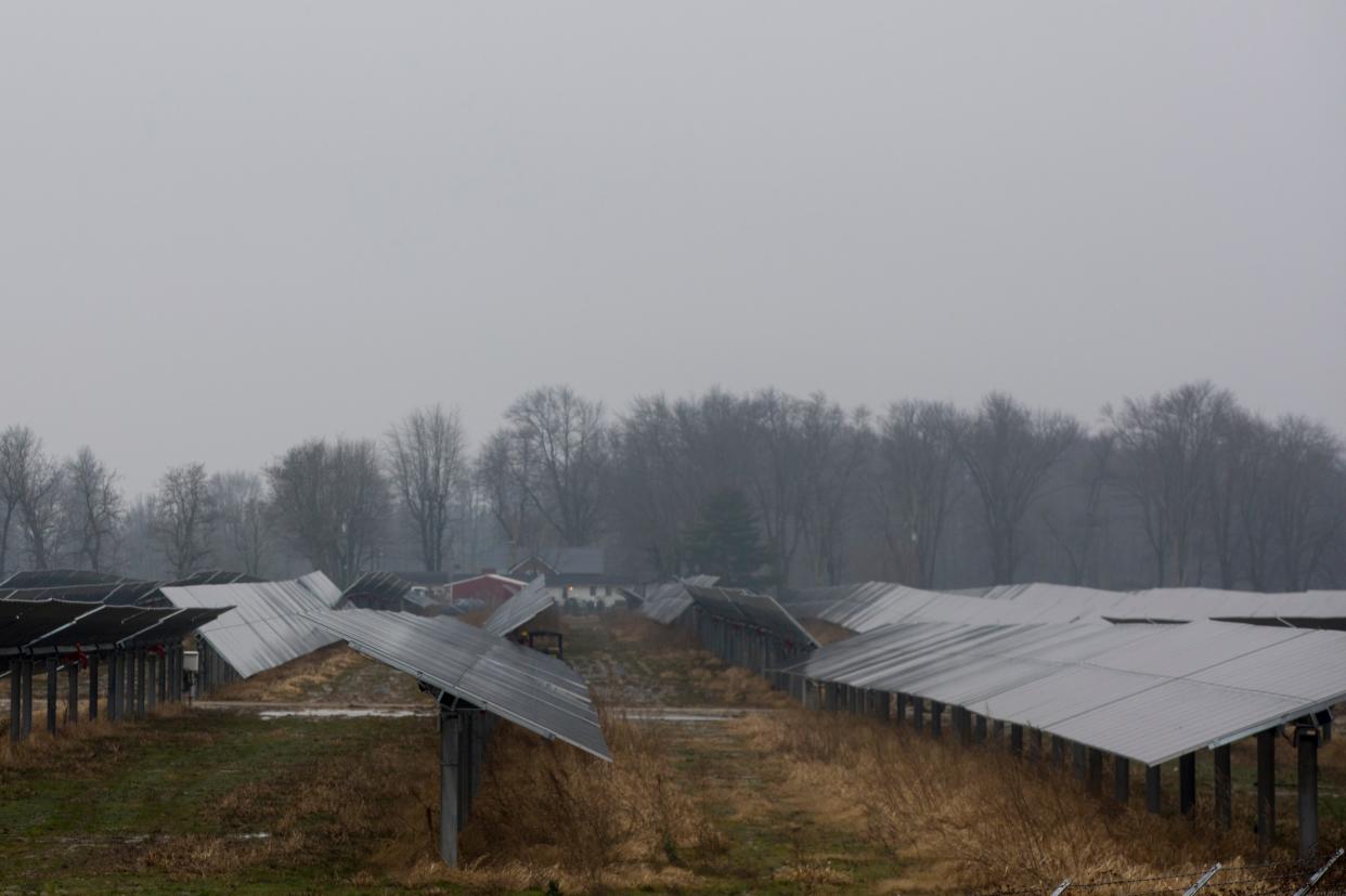 A solar panel farm in Brown County, Ohio, is seen in this December 2020 photo. Streetsboro is considering a moratorium on solar arrays, but some councilmembers want to exclude residential properties from the ban.