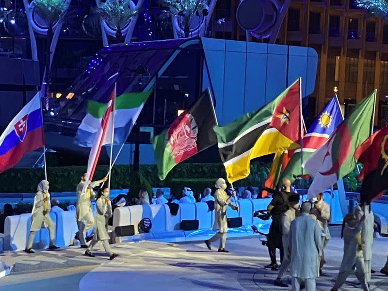 Flag of the Islamic Republic of Afghanistan is pictured at the opening ceremony of Dubai 2020 Expo