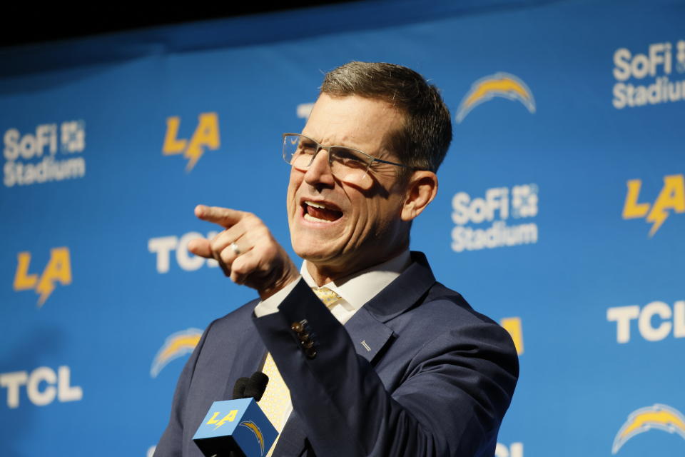 All eyes will be on Jim Harbaugh's first free agency as Chargers head coach. (Allen J. Schaben / Los Angeles Times via Getty Images)