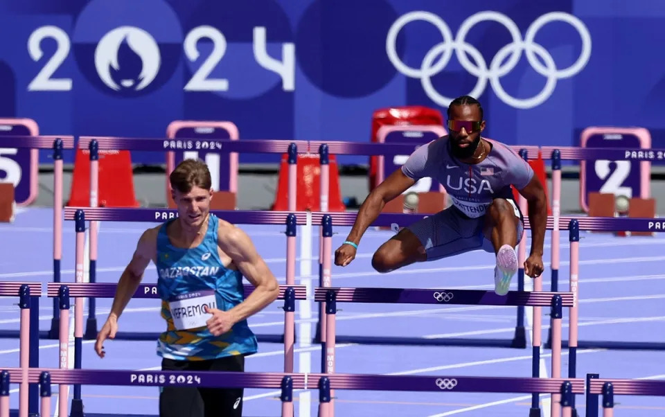 Freddie Crittenden of Team United States during the Men’s 110m Hurdles Round 1 (REUTERS)