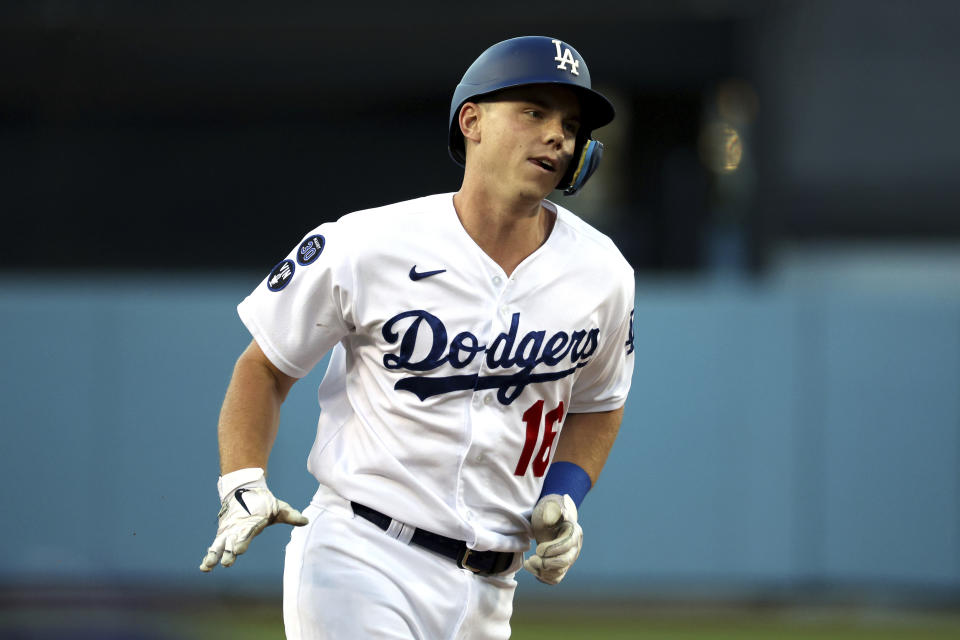 Los Angeles Dodgers' Will Smith runs the bases after hitting a home run against the St. Louis Cardinals during the second inning of a baseball game, Saturday, Sept. 24, 2022, in Los Angeles. (AP Photo/Raul Romero Jr.)