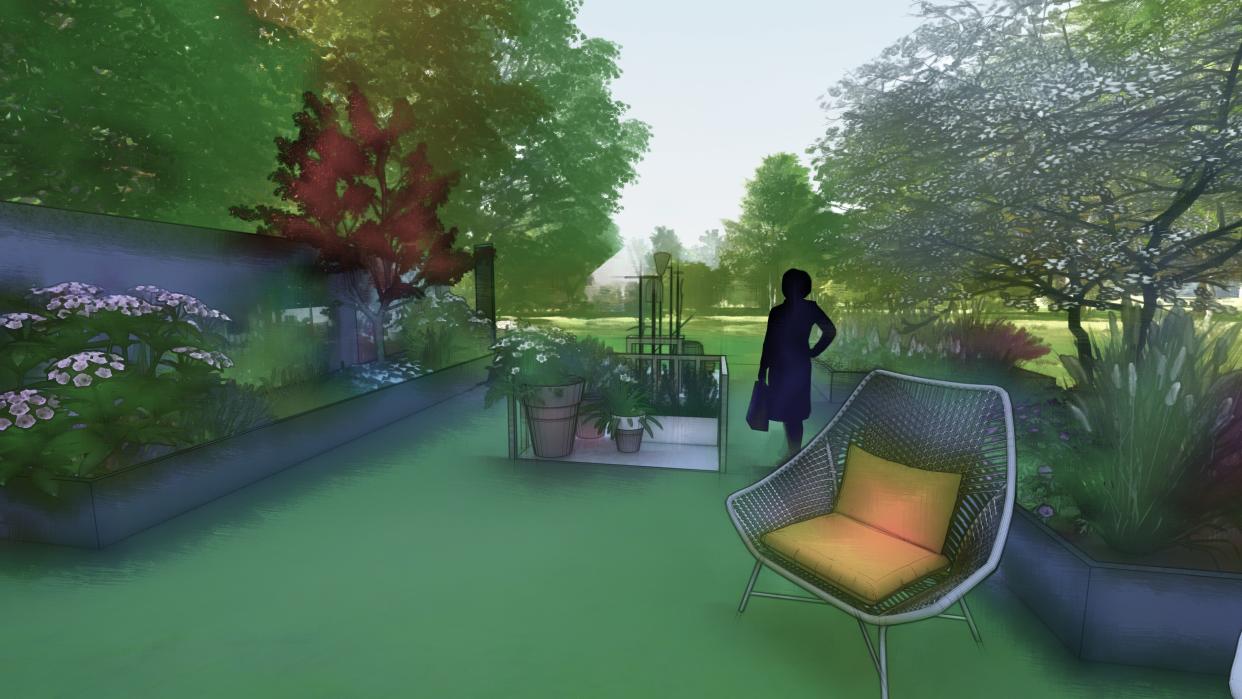 Rendering of the BBC Radio 4 Gardeners’ Question Time garden exhibit for the RHS Chelsea Flower Show (BBC Radio 4 Gardeners’ Question Time/PA)