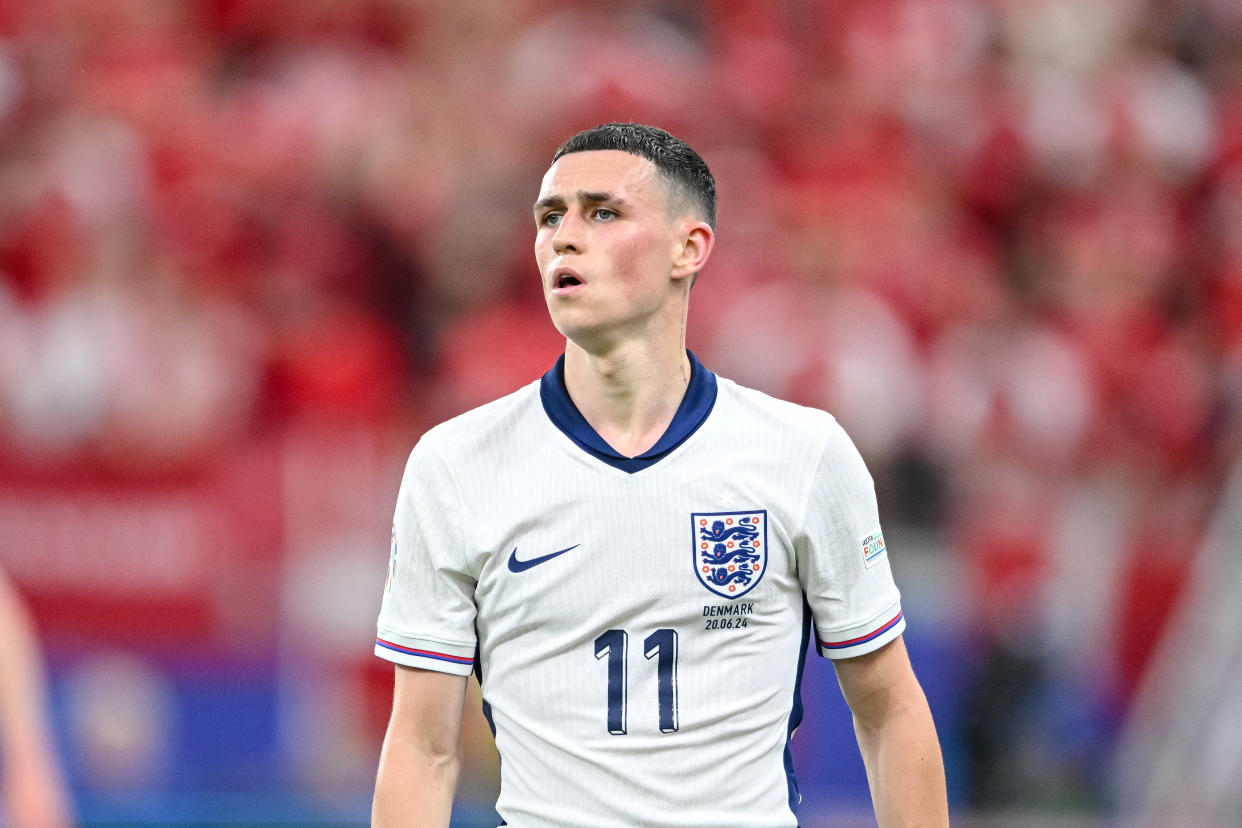 Phil Foden en el partido entre Inglaterra y Dinamarca en la Frankfurt Arena. (DeFodi Images via Getty Images)