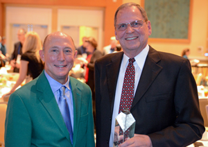 Kit Dietz (right) at the 2017 Convenience Distribution Association Industry Awards event with CDA Chairman Rob Sincavich (left) after Dietz was named “Dean of the Industry”