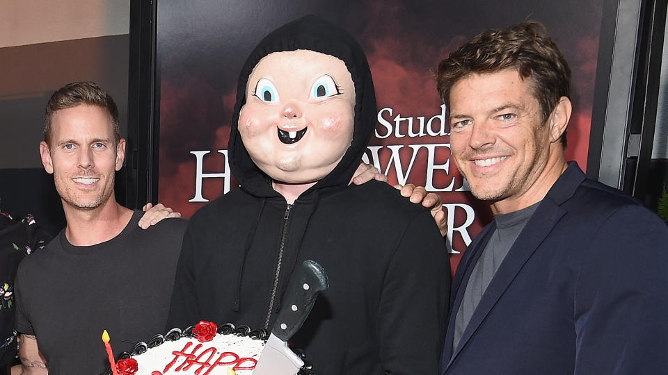 Christopher Landon and producer Jason Blum have worked together on numerous films, including the 'Happy Death Day' franchise. (Kevork Djansezian/Getty Images for Universal Studios Hollywood)