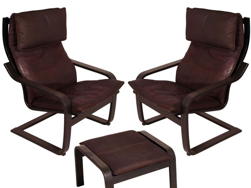 Leather Poäng Chairs & Footrest (1970s)