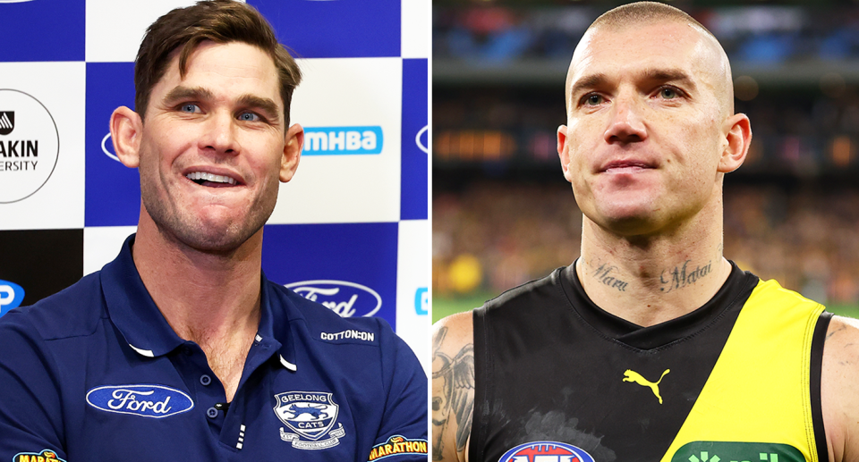 Pictured left Tom Hawkins and right Dustin Martin