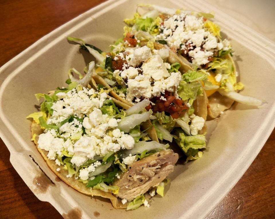 A take-out order of tacos from The Roadrunner Grill in Shasta Lake. This is the restaurant's second location, with the original spot located in the Cottonwood historic district.