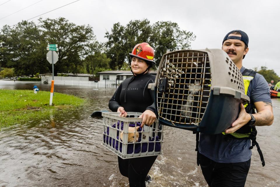 Capt. Greg Hubbard of Orange County Fire Rescue suggests people evacuating before or after hurricanes bring their pet’s crate because it makes rescues easier – and because pet-friendly emergency shelters often require them. (Courtesy Orange County Government, Florida)