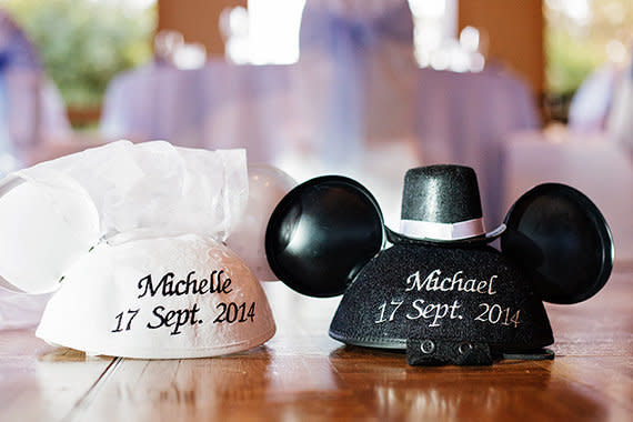 His and hers mouse ears to commemorate the occasion. 