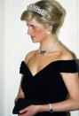 <p>During Princess Diana's 1986 visit to Oman, the Sultan gifted her a suite of crescent-shaped sapphire jewels, which she wore to a state banquet in Germany a year later. </p>