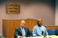 <p>LOVELOCK, NV – JULY 20: O.J. Simpson (R) attends his parole hearing with his attorney Malcolm LaVergne at Lovelock Correctional Center July 20, 2017 in Lovelock, Nevada. Simpson is serving a nine to 33 year prison term for a 2007 armed robbery and kidnapping conviction. (Photo by Jason Bean-Pool/Getty Images) </p>