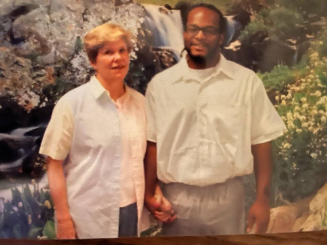 Former elementary school principal Pam Stanfield and Kevin Johnson are shown in this undated photo. Stanfield is compiling Johnson’s writings for a third book entitled “Journey to the Gurney.” Johnson was executed in Missouri on Nov. 29, 2022.