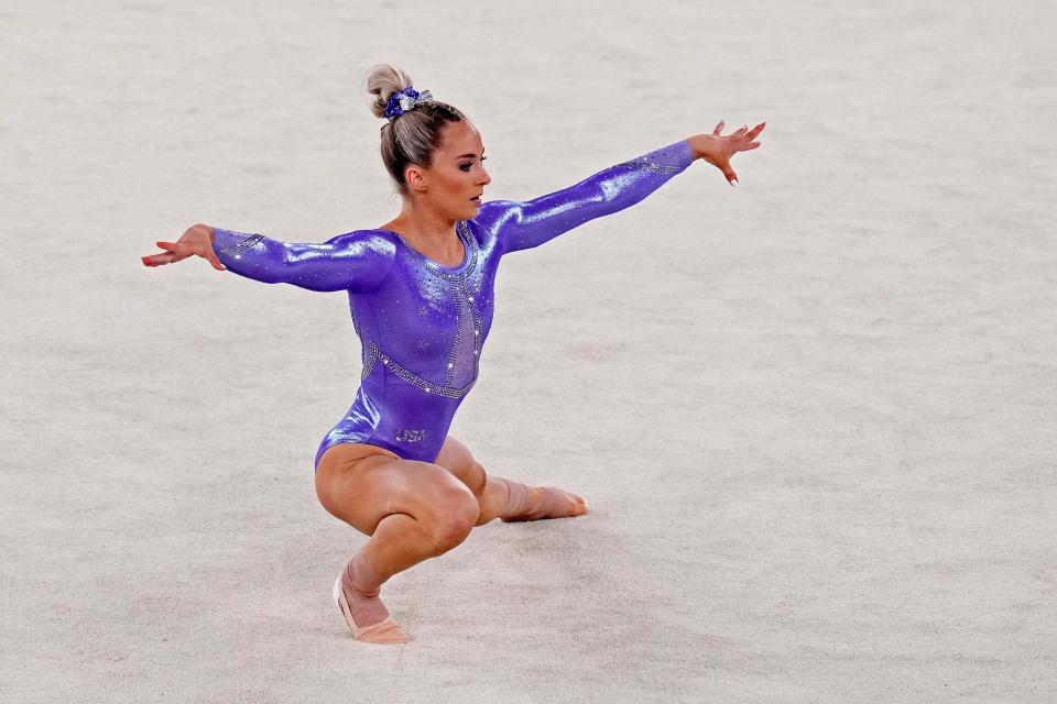 MyKayla Skinner practices on the floor during Podium Training at Ariake Gymnastics Centre on July 22, 2021, in Tokyo, Japan.