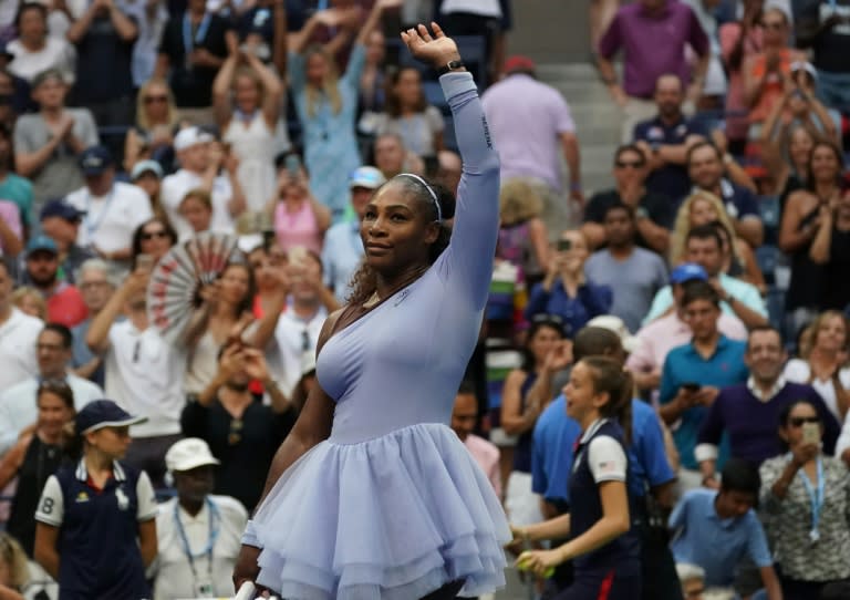 Milestone quest: Serena Williams celebrates her US Open fourth-round win over Kaia Kanepi on Sunday
