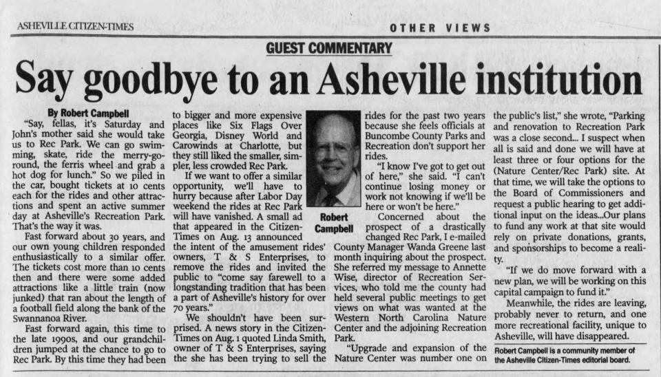 An Aug. 24, 2000 guest column in the Asheville Citizen Times by Robert Campbell.