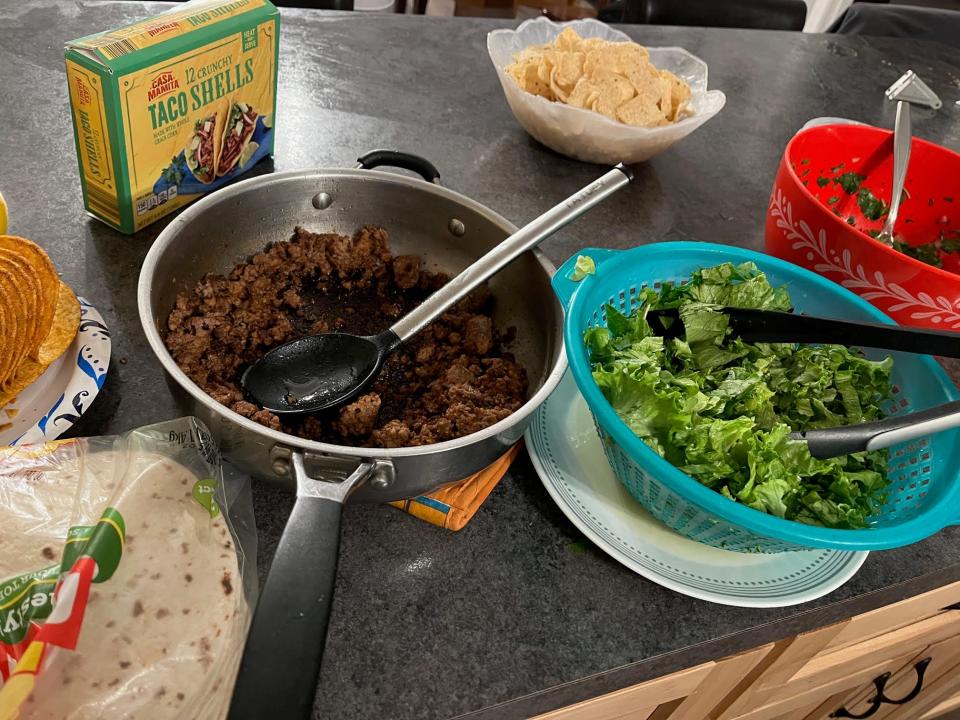 taco making bar set up on a kitchen counter