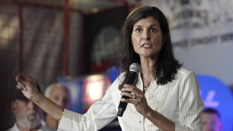 Republican presidential hopeful Nikki Haley speaks at a campaign event on Sept. 7, 2023, in Boiling Springs, S.C. An artificial intelligence-generated version of Haley’s voice is circulating in a radio ad in Iowa and South Carolina this week.