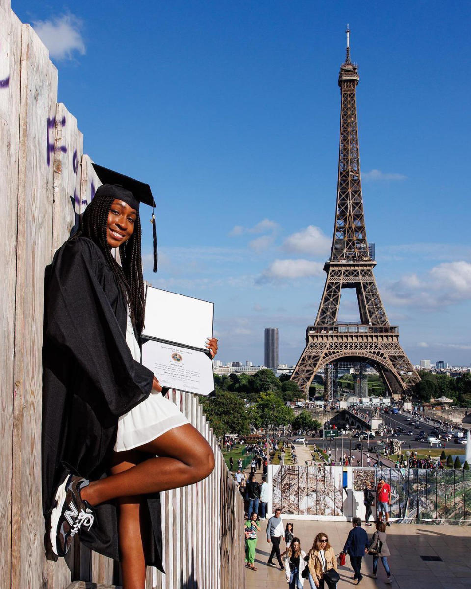 <p>Tennis player Coco Gauff celebrated her high school graduation in Paris, posing in her cap and gown with her diploma in front of the Eiffel Tower. Hey, if you have to miss your high school graduation ceremony, competing in the French Open is a pretty great excuse! </p> <p>"I did it. no 🎓," Gauff <a href="https://people.com/sports/coco-gauff-celebrates-high-school-graduation-in-paris-photos/" rel="nofollow noopener" target="_blank" data-ylk="slk:captioned the post;elm:context_link;itc:0;sec:content-canvas" class="link ">captioned the post</a>, jokingly referencing her graduation "cap."</p>